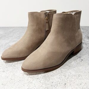 J Crew Suede Leather Flat Ankle Booties Boot Tan Zip Size 7 NEW